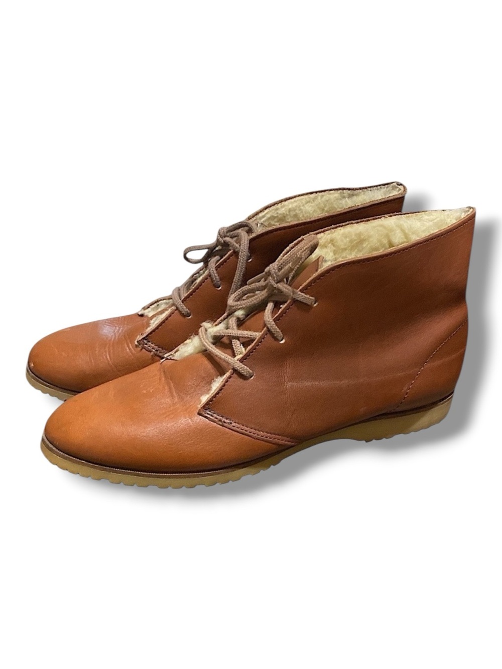 Vintage Leather Wool Lined Booties Size 6 NEW Luggage Brown Fireside Footwear